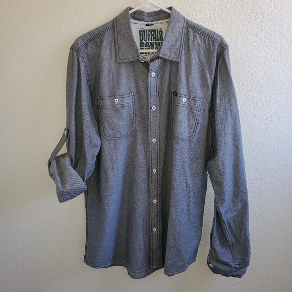 Buffalo David Bitton Other - Buffalo David Bitton Gray Long Sleeve Mini Geo print Shirt Size Large FLAW
